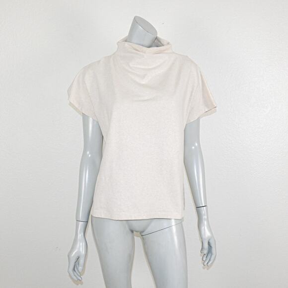 KAAREM Women's Mock Neck Short Sleeve Sweater top cotton knit beige size Small - Picture 1 of 11